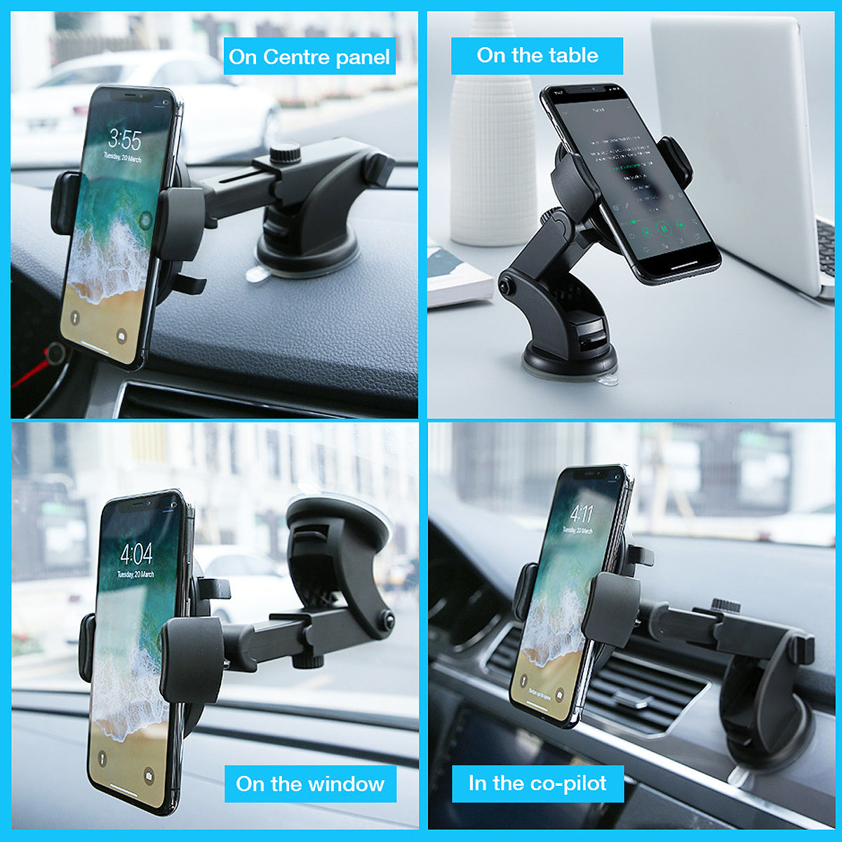 Telescopic Car Phone Holder – Strong Suction, 270° Dashboard/Windshield Mount